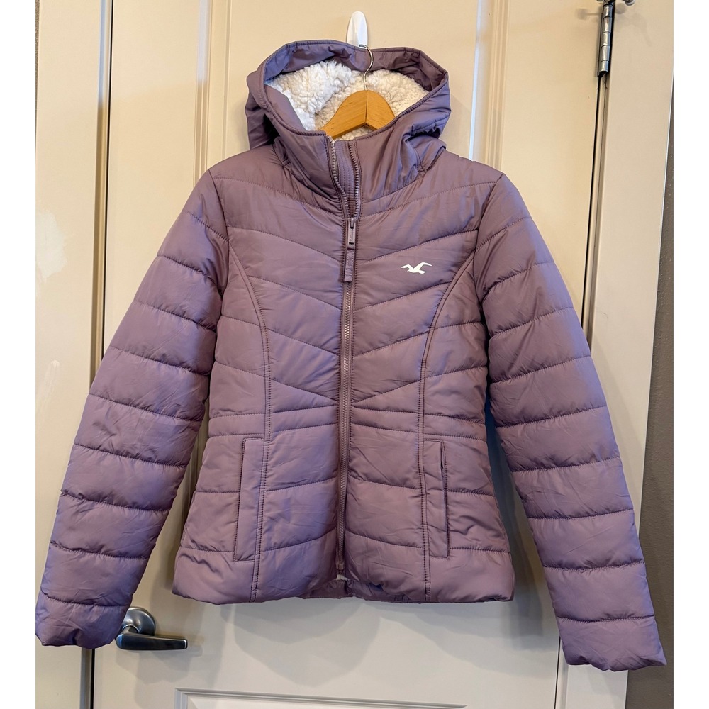 Hollister Women's Lavender Puffer Sherpa Lined Hooded Coat/Jacket Size Small